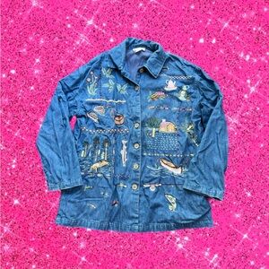 Vintage denim embroidered jacket 🧷✧˚. ᵎᵎ 🎀